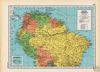 40s Retro Folio Map of Northern South America Colors