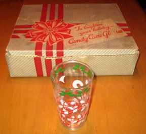 Vintage Candy Cane Poinsettia in Orginal Box Drinking Glasses 