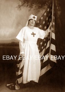 1910 American Red Cross Nurse US USA Flag Patriotic Woman Lady Photo 