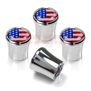American Flag Chrome 4 Tire Stem Valve Caps, USA Flag + Free Gift