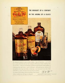 1934 Ad American Rye Whiskey Shots Ice Glass Bottles Original 