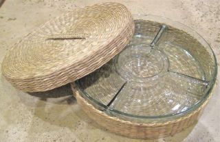 Amici Global Bali Covered Divided Rattan Weave Woven Basket Glass Food 