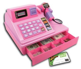 New Summit Kids Electronic Toy Talking Cash Register Scanner Pink Top 