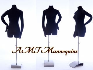 AMT Mannequin Torso Dress Form Female with Arms Black Fabric