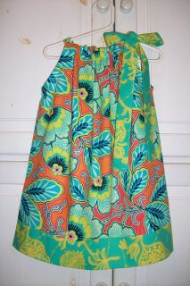 Pillowcase Dress Lark Floral Amy Butler Orange Green 3M 6M 12M 18M 2T 