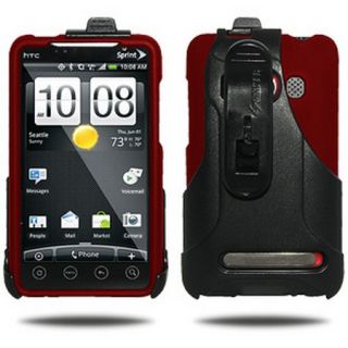 Amzer Rubberized Snap on Case Swivel Holster Combo Red for HTC EVO 4G 