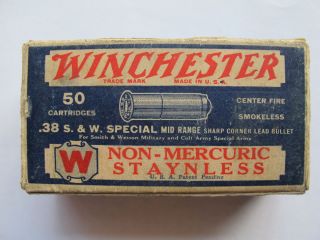 Vintage WINCHESTER 38 S W Special RARE Cartridge Ammo Box EMPTY