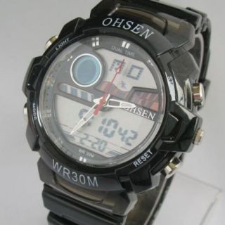 Mens Alarm Clock Analog Digital Sport Wrist Watch Black