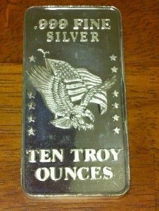 10 Troy Ounces 999 Fine Silver Bar US Strategic Stockpile 1981 One Day 