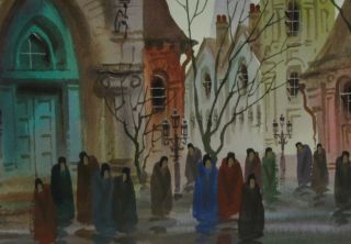 Anatole Krasnyansky Prague Old Square Orig Watercolor Painting Signed 