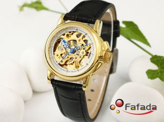 Goer Womens Ladies Gold Skeleton Mechanical New Wrist Watch