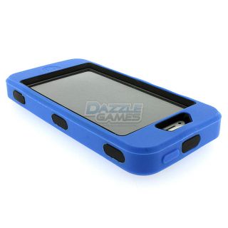 For iPhone 5 Combo Hard Hybrid Case Snap on Cover Blue Black Silicone 