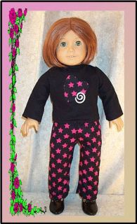 Doll Clothes 18” inch American Girl Pajamas Sleepwear Fuchsia Black 