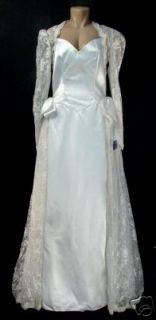 andre van pier white satin and lace wedding dress size 12 new with 