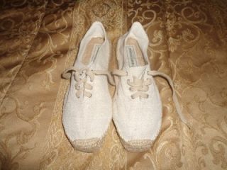 NEW ANDRE ASSOUS FRANCE IVORY EDGE CANVAS ESPADRILLES SHOES SIZE 7  ON 