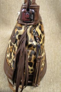 Makowsky Leopard Print Leather Andrea Bucket Bag Silver Hardware $ 