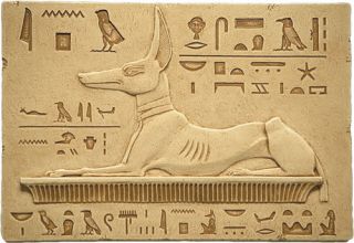 Egyptian Reclining Anubis Wall Plaque Relief Stone Art