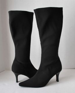 Andrew Geller Black Boots Sz 9 M Stretch Knee High 3 Heels Side Zipper 