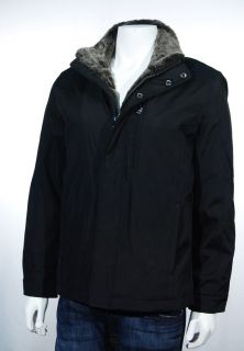 Andrew Marc New York Mens Black Faux Fur Trim Coat Jacket Size Large 
