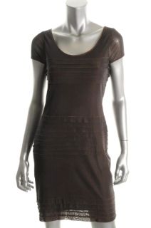 Andrew Marc New Brown Metallic Copper Mesh Tiered Chemise Casual Dress 