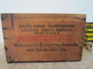   Winchester Small Arms Ammo Wooden Crate with Empty Ammo Boxes