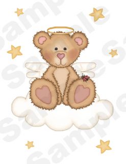 12 Angel Teddy Bear Baby Girl Nursery Wall Art Stickers Decals Clouds 