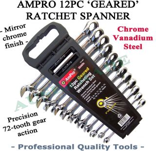 12PC AMPRO RATCHET SPANNER CRV PROFESSIONAL QUALITY TOOLS WRENCH 8 