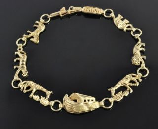   Vintage 10K Yellow Gold Noahs Ark Animal Charm Religious Link Bracelet