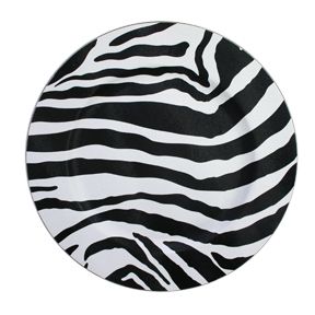 Round Zebra Faux Leather Charger Plates 4 Piece Set New
