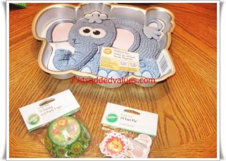 Wilton Elephant Character Cake Pan with Jungle Baking Cups Set New 