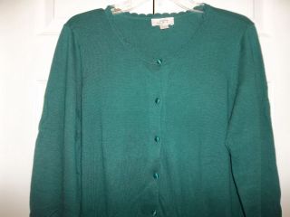 Ann Taylor LOFT Womans Green Soft Cotton Acrylic Cardigan Sweater Top 