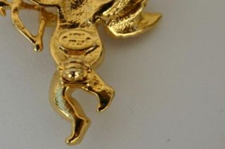 Kirks Folly Small Angel Cherub Crystal Brooch Pin Signed Wings Bow 