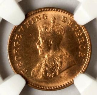 India 1933 C 1 12 Anna NGC MS 66 RD Bronze Calcuta Mint UNC King 