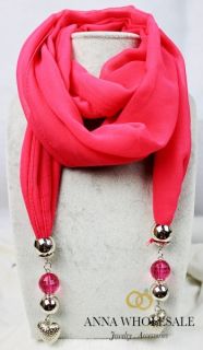   Wrap Scarves Heart Pendants Shawl Necklace Silk Chiffon Scarf