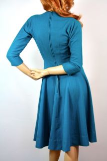 Vtg 1950s Turquoise Wool Anne Fogarty Classy Fit Flare Full Sweep 