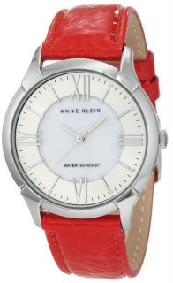 Anne Klein Womens 10 9925MPRD Silver Tone Red Patent Leather Strap 