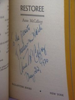 1st Signed Restoree by Anne McCaffrey 1967