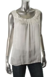 Anne Klein New Ivory Ruched Scoop Neck Satin Sleeveless Blouse Shirt M 