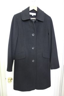 Anne Klein Womens Long Black 3/4 Length Wool Blend Cashmere Coat 