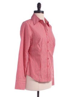 Ann Taylor Loft Striped Button Down Shirt Sz 4 Top Red Blouse