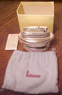Vintage Ronson Queen Anne Design Silver Plated Table Lighter Bag Box 