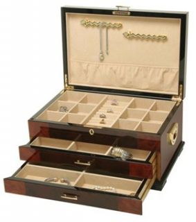   Wooden Jewelry Box Chest Anti Tarnish Lining and Lock