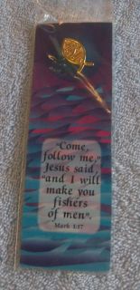 Religious Bookmark w Lapel Pin Footprints Cross Etc