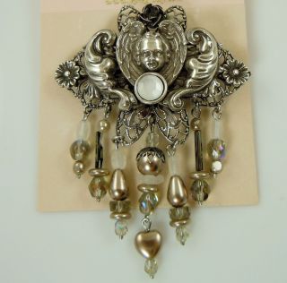 Kirks Folly Angel Wings Crystals Pin Silver Finish Vintage Retired 