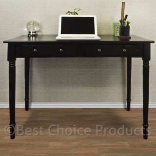 Writing Desk Satin Black 2 Drawer Solid Wood Construction Home Office 