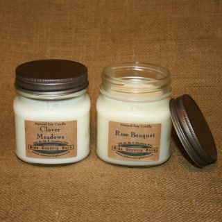 Our candle jars are 8 ounce square mason jars. The corners are rounded 