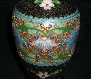 Antique Vintage Oriental Cloisonne Floral Enamel Vase