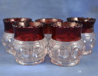 Antique Clear Cranberry Red Glass Cups Glasses