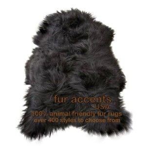 Black Sheepskin Pelt Accent Rug Faux Fur Animal Accent Bear Shag 