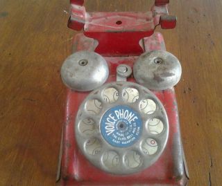 Antique metal childs toy telephone  voice phone, collectible